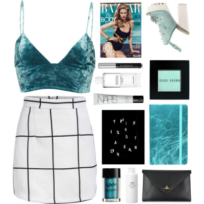 A fashion look from April 2017 featuring velvet crop top, bodycon mini skirt and mint shoes. Browse and shop related looks.