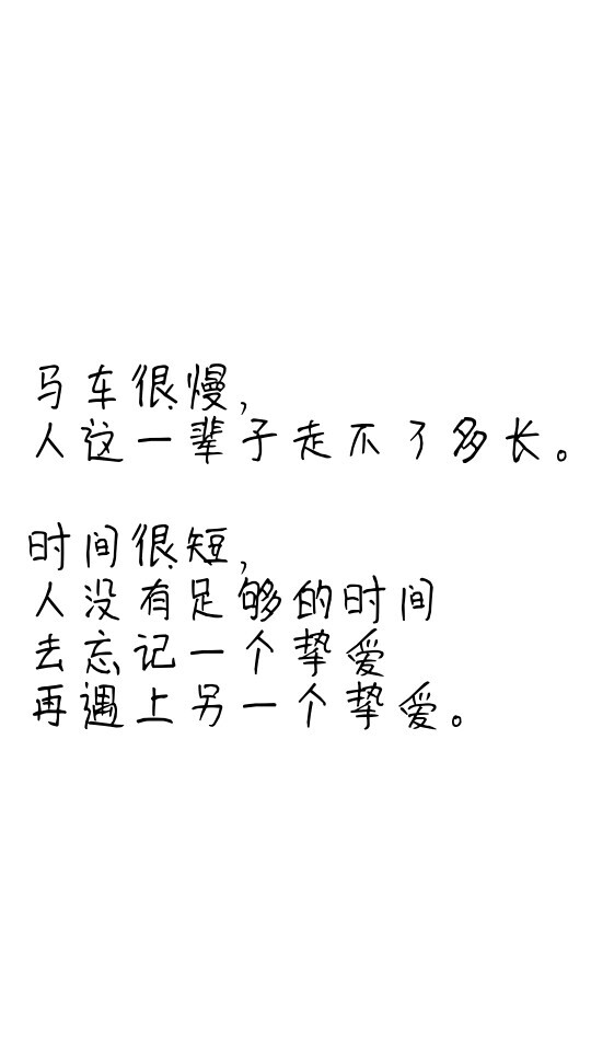 “马车很慢，人这一辈子走不了多长。”
“时间很短，人没有足够的时间去忘记一个挚爱再遇上另一个挚爱。”