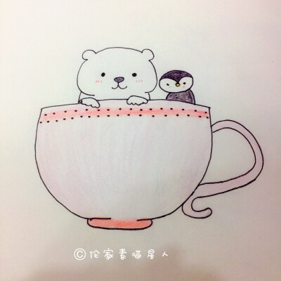 绘画素材卡通画茶杯熊