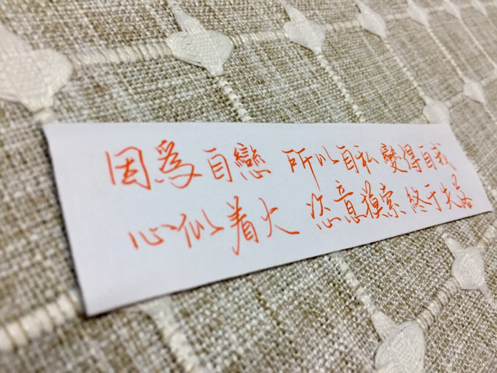 因为自恋 所以自私 变得自我
心似著火 恣意摸索 终于失落
——张信哲「王子公主」