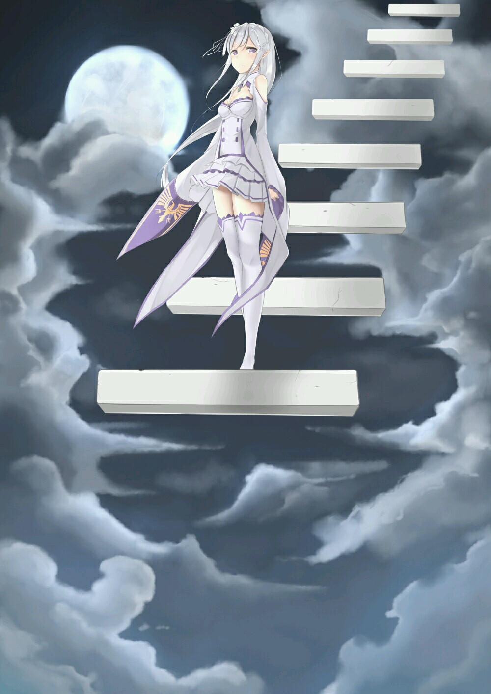 【来源pixiv，侵删】Speechless
画师：Rure
艾米莉娅（亦译：爱蜜莉雅），《Re：从零开始的异世界生活》女主角。银发紫瞳，混血半精灵，银发美少女，EMT！
动漫二次元原创/同人画/插画/手绘/女生头像/壁纸/锁屏/背景/美少女/银发/银长直/紫瞳/白丝