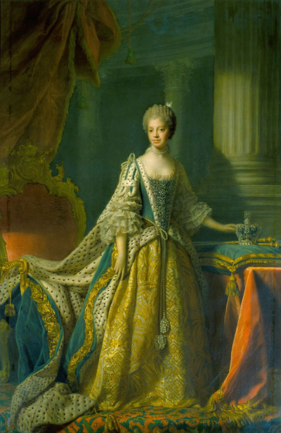 Queen Charlotte by Allan Ramsay, 1761
Charlotte of Mecklenburg-Strelitz
(19 May 1744-17 November 1818)
Queen of Englang