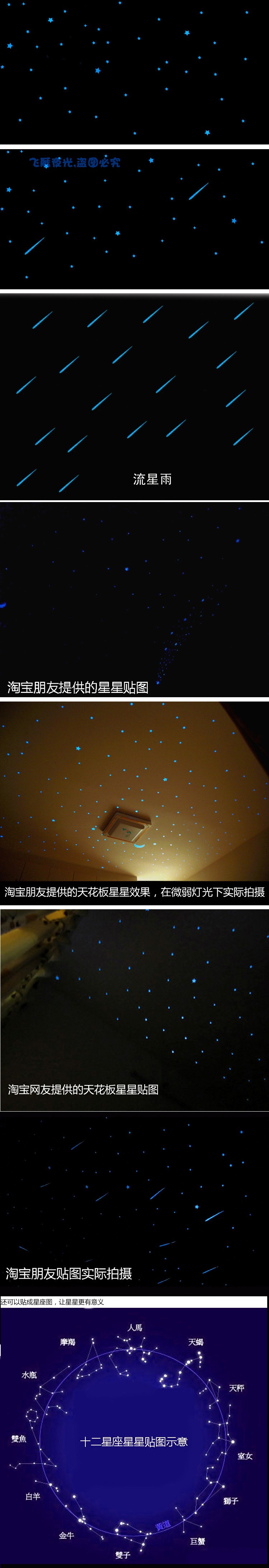 蓝色夜光星星 蓝色星星 蓝色星空 星星夜光贴 墙贴 永久循环发光