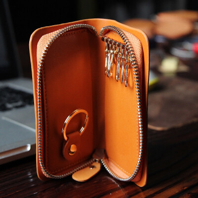 阿咖原创多功能卡包锁匙包头层牛皮大容量手工拉链女式真皮钥匙包