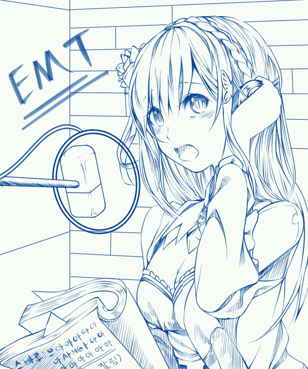 【来源pixiv，侵删】EMT
画师：Elinie
艾米莉娅（亦译：爱蜜莉雅），《Re：从零开始的异世界生活》女主角。银发紫瞳，混血半精灵，银发美少女，EMT！
动漫二次元原创/同人画/黑白插画/手绘/女生头像/壁纸/锁屏/背景/美少女/银发/银长直/紫瞳/白丝