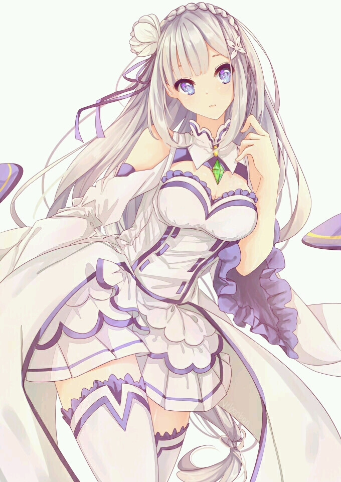 【来源pixiv，侵删】無題
画师：Vebonbon
艾米莉娅（亦译：爱蜜莉雅），《Re：从零开始的异世界生活》女主角。银发紫瞳，混血半精灵，银发美少女，EMT！
动漫二次元原创/同人画/插画/手绘/女生头像/壁纸/锁屏/背景/美少女/银发/银长直/紫瞳/白丝