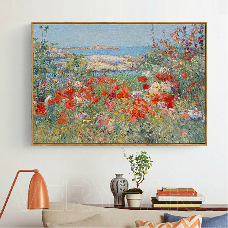 面朝大海春暖花开 海边花卉风景油画玄关客厅装饰画现代艺术挂画