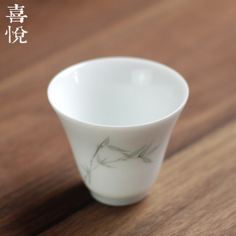 喜悅茶鋪 景德鎮(zhèn)高檔手繪品茗杯 薄胎主人杯普洱茶杯 功夫茶盞