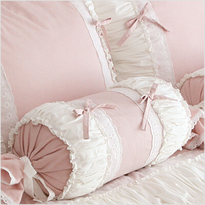 韩国浪漫褶皱花边天然纯棉广木棉圆柱型糖果抱枕床头大靠垫