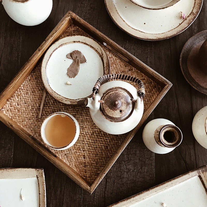 现货日本光阳陶器 手工作粉引茶壶茶杯酒壶酒杯 陶瓷长盘圆盘