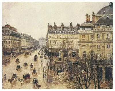 Camille Pissarro, Avenue de l'Opéra, soleil, matinée d'hiver (歌剧院大道，阳光，冬日早晨), 1898. Oil on Canvas; Musée des Beaux-Arts, Reim, France