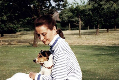 Audrey Hepburn photographed with her one of her Jack Russell terriers.