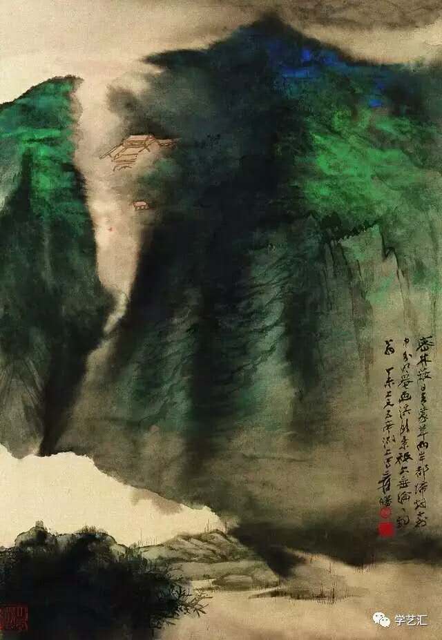 张大千最经典的泼彩山水，如梦如幻！