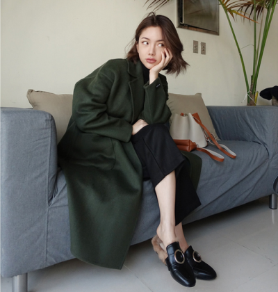 chic韩国官网 handmade手工茧型轮廓双面羊绒大衣 超美4色