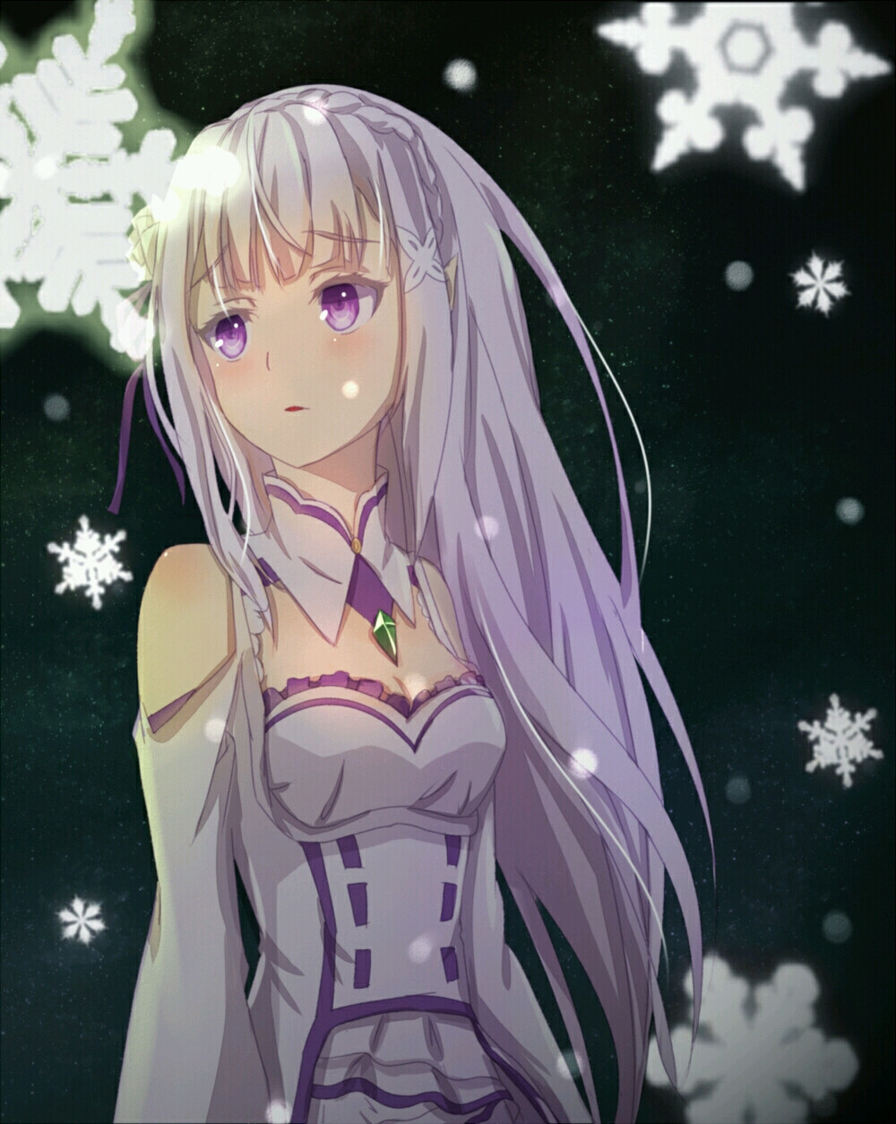 【来源pixiv，侵删】E.M.T
艾米莉娅碳～
画师：cookies
艾米莉娅（亦译：爱蜜莉雅），《Re：从零开始的异世界生活》女主角。银发紫瞳，混血半精灵，银发美少女，EMT！
动漫二次元原创/同人画/人物插画/手绘/女生头像/壁纸/锁屏/背景/美少女/银发/银长直/紫瞳/白丝