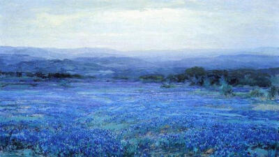 美国德克萨斯州印象派画家 Julian Onderdonk的蓝色花田
