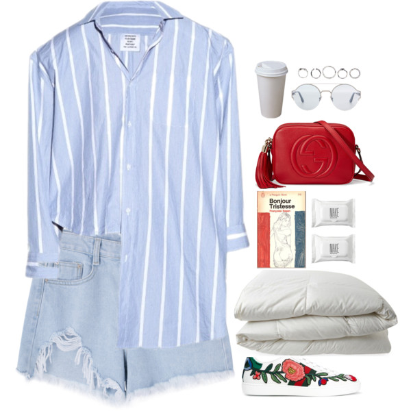 A fashion look from April 2017 featuring striped shirt, jean shorts and gucci sneakers. Browse and shop related looks.