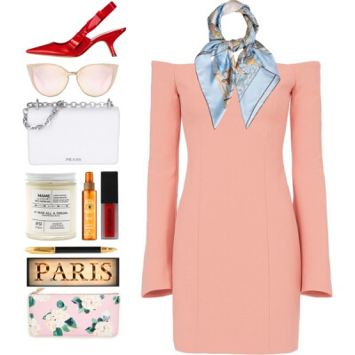 A fashion look from April 2017 featuring pink dress, handbags totes and blue scarves. Browse and shop related looks.