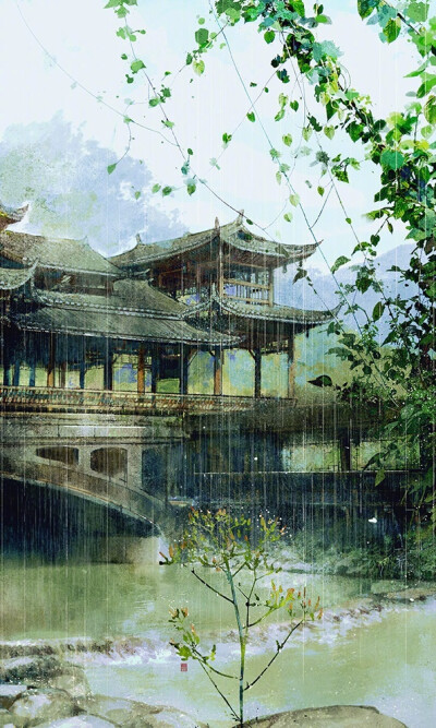 在苗寨见到的风雨桥（侗族风雨桥比较有名，贵州的苗寨也有），里面结构炒鸡美就是画不好。。。。 ​