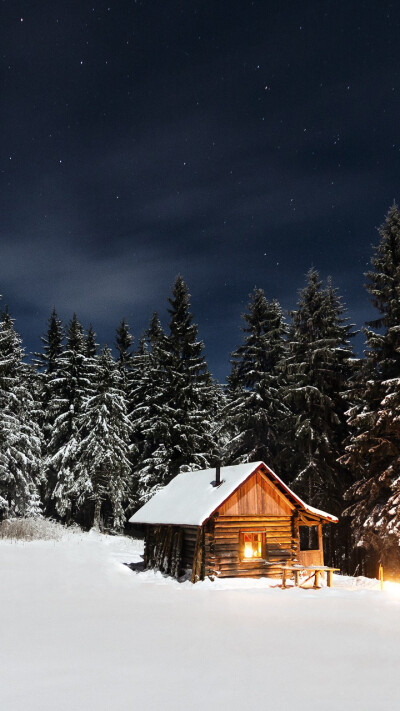 雪夜里的小屋（来源网络 侵删）