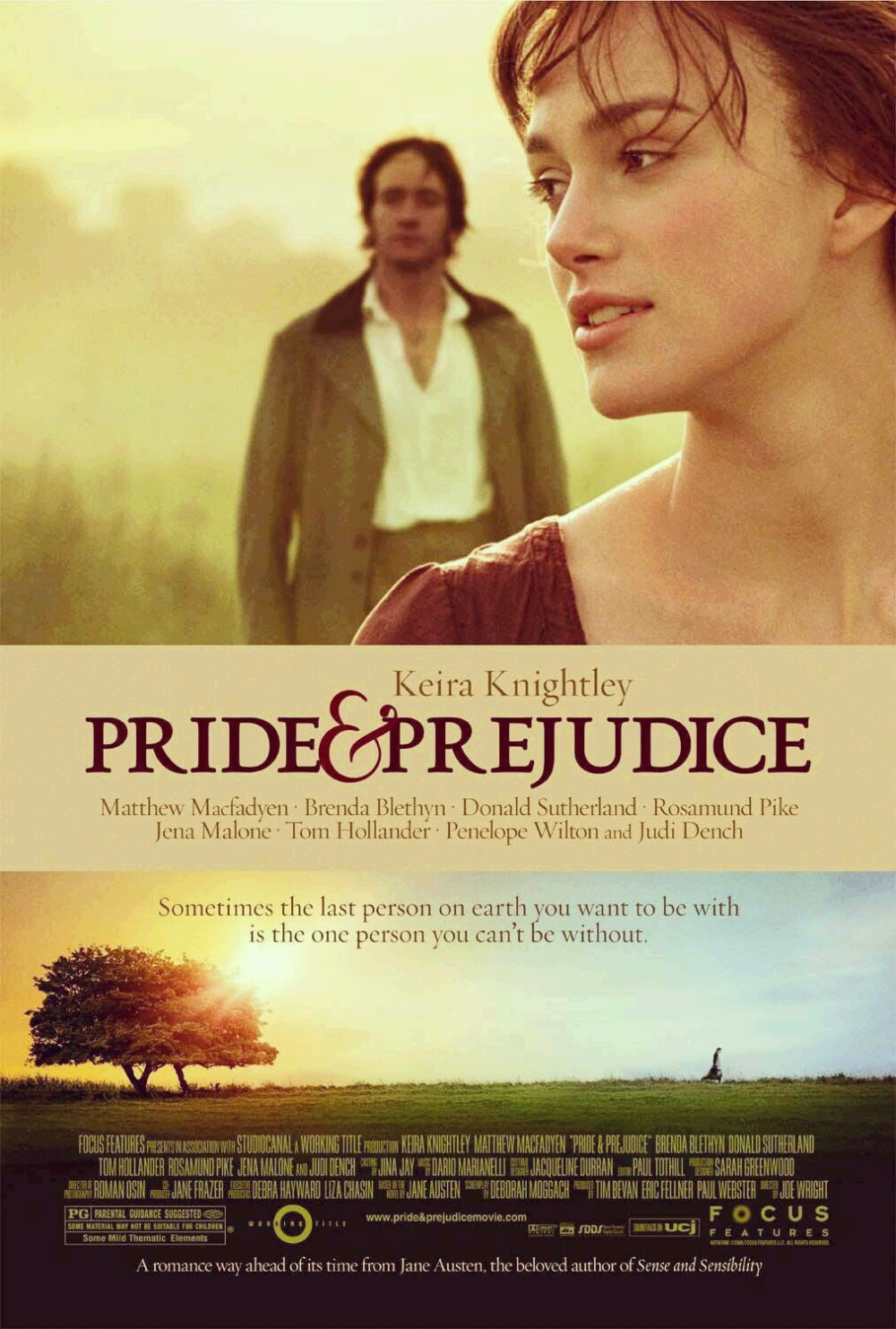 《傲慢与偏见》(Pride & Prejudice) 2005年 法国 是根据简·奥斯汀同名小说改编，由焦点电影公司发行的一部爱情片，由乔·怀特执导，凯拉·奈特利、马修·麦克费登、唐纳德·萨瑟兰等联合主演。该片讲述了19世纪初期英国的乡绅之女伊丽莎白·班内特五姐妹的爱情与择偶的故事。