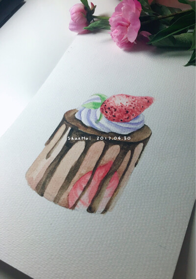 水彩 -- 草莓蛋糕