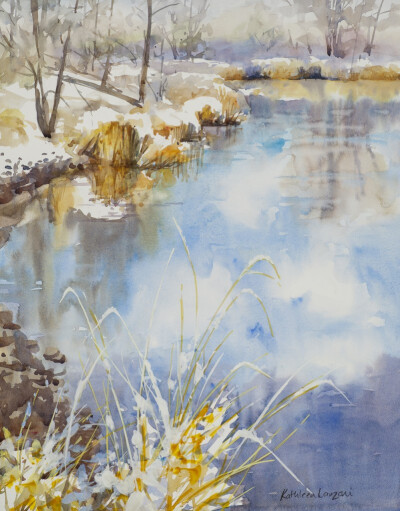 winter_lake 水彩艺术家kathleen lanzoni作品欣赏