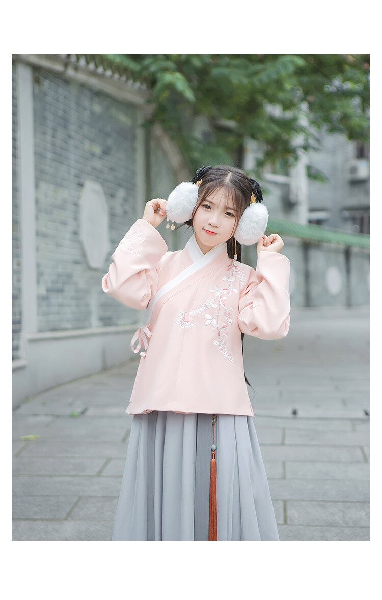 汉尚华莲传统汉服女春夏装蝴蝶花绣花双层加厚交领襦裙齐腰日常