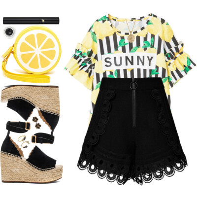 A fashion look from May 2017 featuring striped tee, high waisted shorts and heeled sandals. Browse and shop related looks.