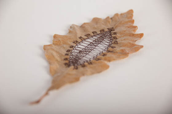 Unusual Stitched Leaves Art