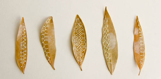 Unusual Stitched Leaves Art