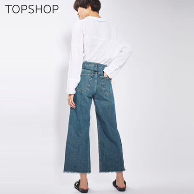 TOPSHOPCROPPED版蓝色休闲毛须边女士牛仔裤02C01LBLE