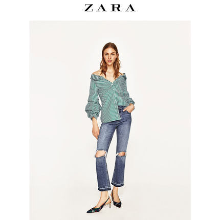 ZARA 女装 破洞装饰高腰牛仔裤 06840082400