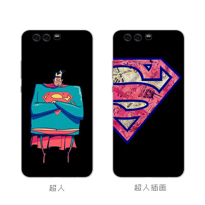 华为p10 plus 荣耀v9、文艺风 彩绘手机壳硅胶防摔软壳 超人插画