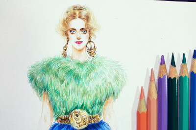 竟然都是@DolceGabbana 上周的网络课程范画，补图 ———————————#SONIA手绘时装画教程#@穿针引线官方微博 #DolceGabbana##手绘时装画##服装设计手稿##服装效果图##手绘服装效果图#@Bean_豌豆 ​​​​