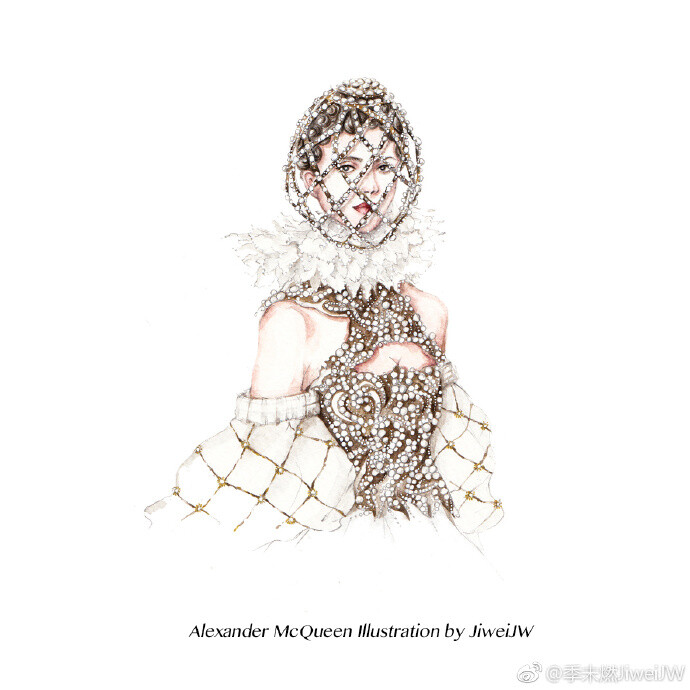 Alexander McQueen Illustration by JiweiJW 爱这组look有三四年之久了，终于成画。 ​​​​