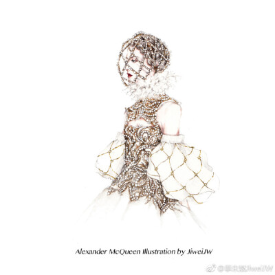 Alexander McQueen Illustration by JiweiJW 爱这组look有三四年之久了，终于成画。 ​​​​