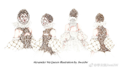 Alexander McQueen Illustration by JiweiJW 爱这组look有三四年之久了，终于成画。 ​​​​