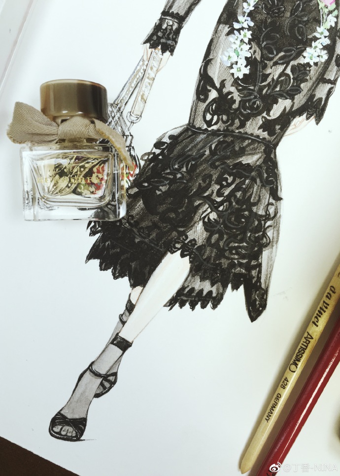 网课范例//—————纱与蕾丝表达—————绘制：丁香 /2017.5.02@DolceGabbana @穿针引线官方微博 @天天时装App@服装画集中营 @服装插画 #丁香时装画教程##服装设计手稿##服装效果图##手绘服装效果图##时装画##服装设计手绘教程# ​​​ ​​​​