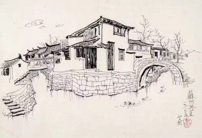 建筑钢笔画