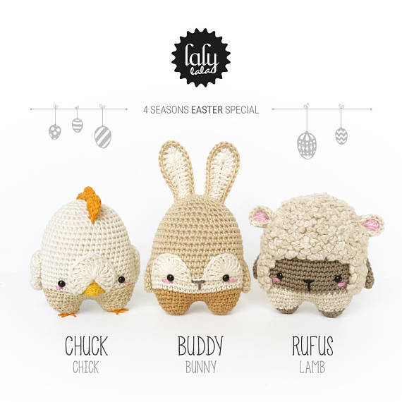 4 seasons: EASTER (Easter Chick, Easter Bunny, Easter Lamb) • lalylala crochet pattern / amigurumi