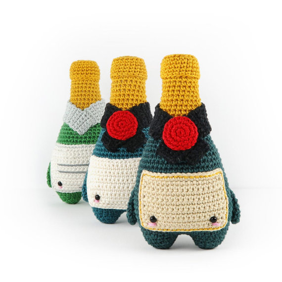 4 seasons: NEW YEAR's EVE (firework rocket, champagne, lucky cat) ? lalylala crochet pattern / amigurumi