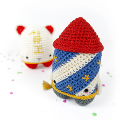 4 seasons: NEW YEAR's EVE (firework rocket, champagne, lucky cat) • lalylala crochet pattern / amigurumi