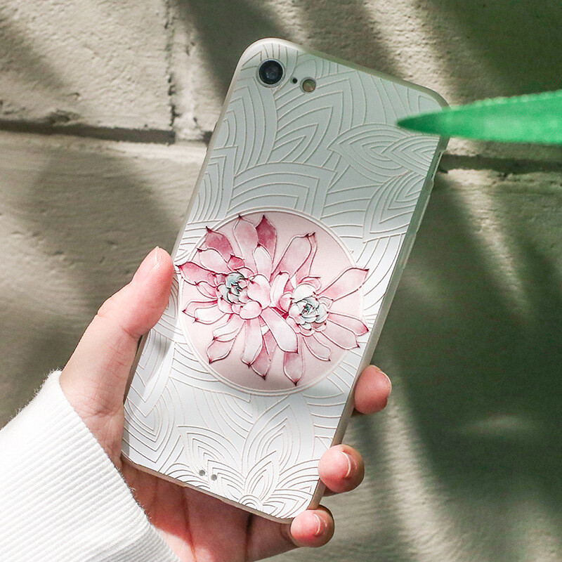 苹果6s手机壳iphone7日韩文艺女款带挂绳浮雕全包软边套花朵7plus