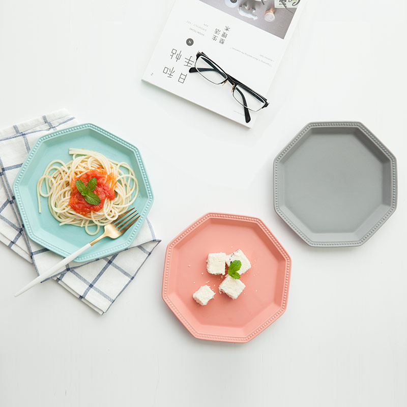 八边形陶瓷餐盘创意多边形盘子家用点心盘蛋糕盘水果盘西餐盘