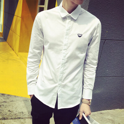 长袖纯棉衬衫 男式 骷髅头 男式衬衫 修身简约日系韩版衬衫