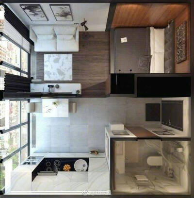 单人公寓，平面布置图，室内设计
