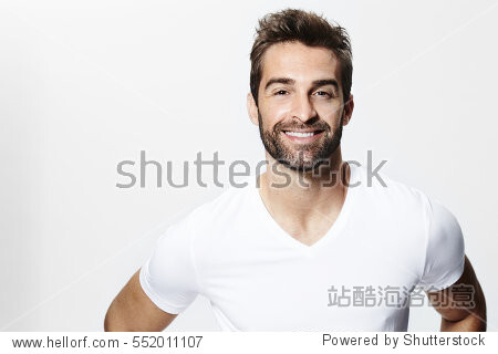 Smiley guy in white t-shirt, portrait