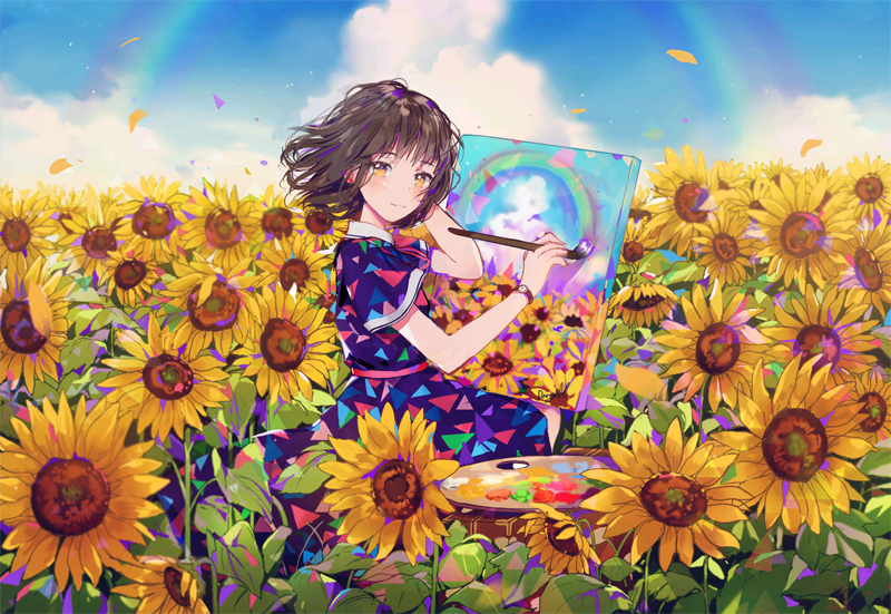 世界绚丽得只剩下向日葵的色彩。
ひまわり
Pixiv ID: 58371514
Member: DANGMILL