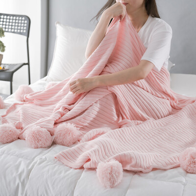 软糖佳嘉 INS毛球毯子空调针织毯单人沙发毯盖毯北欧风 休闲毯